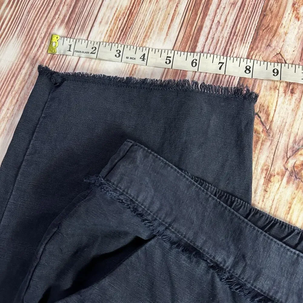 LOFT Size Small Navy Blue Linen Blend Mid Rise Frayed Hem Crop Ankle Pants 33x27 - Picture 7 of 10